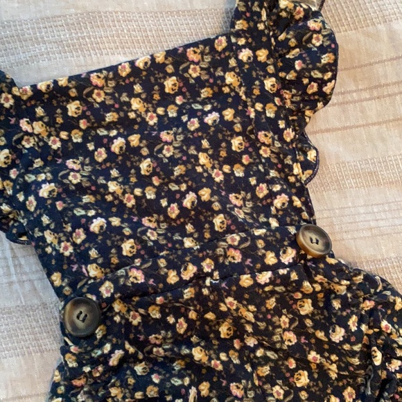 12 month romper. Navy with tan floral pattern. Adjustable straps. - Picture 2 of 5
